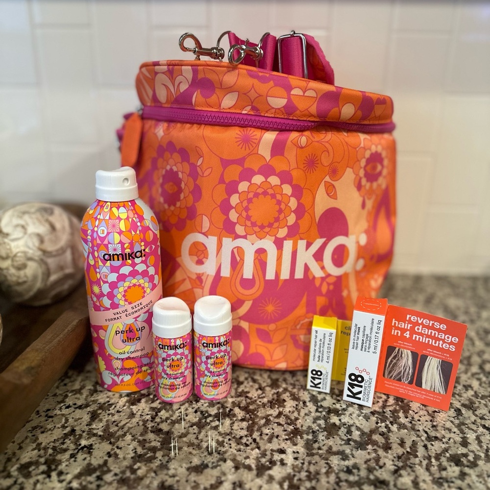 Amika Floral Hair Care Collection in Pink and Orange